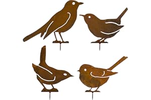 ALEMIN Pájaros oxidados 4 Aves oxidadas Tapón de jardín Oxidado Decoración de jardín oxidada Ardilla Decoración de óxido Tapón de árbol