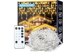 ARKOCHIC 30M Cortina Luces Navidad Exterior Balcon, 960LED Cascada Luzes Natal Exterior de IP65 Impermeable con 8 Modos Memoria, Blanco Cálido Decoración Navidad para Ventana, Interior, Puerta, Jardín
