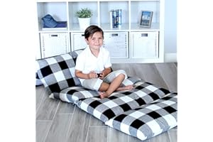 Butterfly Craze Floor Pillow Case, Mattress Bed Lounger Cover, Black/White, Queen, Cozy Seating Solution for Kids & Adults, Recliner Cushion, For Reading, TV Time, Sleepovers, & Toddler Nap Mat