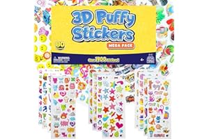 PURPLE LADYBUG 2000PCS 3D Puffy Stickers for Children - 80 Unique Kids Stickers Sheets - Stickers for Party Bags - Animals, Dinosaurs, Alphabet, & More - Fun Stickers for Girls & Boys