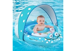 URMYWO Flotador para bebés con toldo de protección Solar SPF50+ extraíble Flotadores para niños recién Nacidos Asiento de natación Ajustable Flotador de Piscina para 3-36 Meses