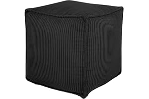Louis Donné Ungefüllter quadratischer Pouf Ottomanen-Bezug, superweicher Cord-Aufbewahrungs-Pouf-Bezug für Wohnzimmer, Schlafzimmer, Hocker, Fußstütze, geeignet für drinnen und draußen, schwarz