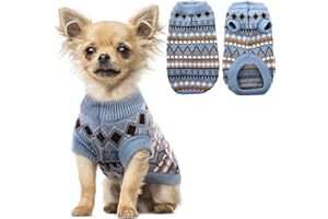 Hjumarayan Hundepullover - Boho Hundepullover Kleine Hunde Weihnachtspullover, Schöne Hunde Pullover mit Geschirr Öffnung, Dicken Hundepulli Chihuahua Yorkshire Jack Russell Pullis (Blau S)