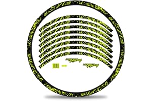 Finest Folia Set di 16 adesivi per cerchioni da bicicletta, in design racing, set completo per bici da corsa, mountain bike, mountain bike, bici RX024 (giallo fluo, lucido)