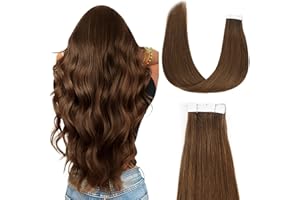 Vlasy Tape in Hair Extensions Human Hair 20Pieces Mini Tape in Hair Extensions Real Natural Human Hair Invisible Straight Dark Brown Hair Extensions for long Hair Brown Women 4# 16 Inch (30g)