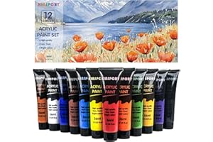 KINSPORY Colori Acrilici per Dipingere 12 x 36 ml - Resistente all'Acqua, Certificato Sicuro, Pittura Acrilica - Per Tela, Legno, Pietra, Tessuto - Ideale per Bambini e Principianti
