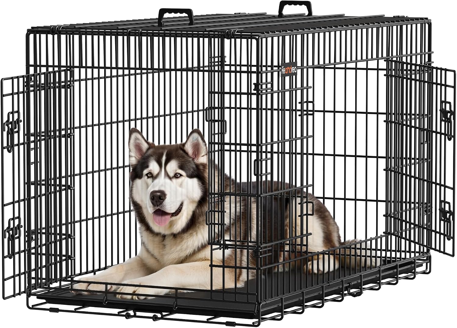 Feandrea Jaula para Perros Plegable con 2 Puertas, Bandeja Extraíble, 122 x 74,5 x 80,5 cm, XXL, Negro PPD48H