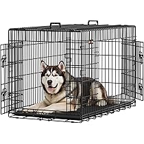 Feandrea Heavy-Duty hondenmand, hondenkooi, 92,5 x 57,5 x 64 cm, voor kleine en middelgrote honden, dubbele afneembare deur, eenvoudige reiniging, huisdierkooi, L, zwart PPD002B01
