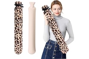 CYIECW Borsa dell'acqua Calda Lunga,2L Lunga Boule Acqua Calda con Peluche rivestimento Morbida Protezione,Per Collo e Spalle Schiena, Gambe e Vita,Gomma,73 x 13 cm,Regalo di Natale invernale