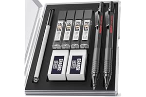 Nicpro 2 Pezzi Nero Metallo Matite Meccaniche Set, Portamine Art Matite 0,5 mm & 0,7mm con 4 Tubi HB Mine, 2 Gomma, Astuccio Per Artista Scuola Studenti Disegno Scrittura Schizzi