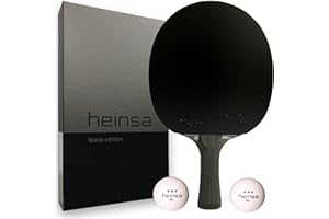 ‎HEINSA heinsa Carbon Profi Tischtennisschläger ITTF Wettkampf zugelassen Black Edition aus Lichtnussbaum mit Premium Verpackung und Bällen