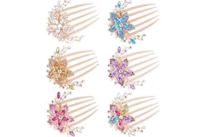 inSowni 6 Pack Luxury Glitter Sparkly Jeweled Gems Rhinestones Decorative Gold Metal Hair Side Combs Slides with Teeth Hair Bun Clips Updo Accessories Crystal Flower Hair Pin Barrettes for Women Girls
