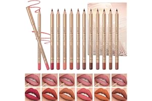 ‎DENESTUP 12 Stück Lippenstift Bleistift Matte Lip Liner Set, Plump Nude Lippenform Wischfest Und Langanhaltend Nicht-Klebriger Hochpigmentierter Natürlicher Lip Gloss Primer Makeup