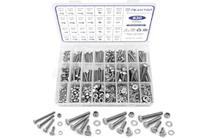 PEAKTOP Lot de 820 boulons hexagonaux M3/M4/M5/M6, écrous, rondelles, jeu de vis hexagonales, vis à métaux, assortiment de vis en acier inoxydable pour véhicules automobiles, moto, réparation d'appare