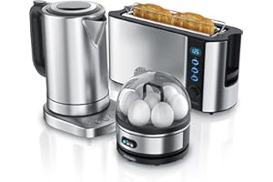 ‎ARENDO Arendo 722303562722 Stainless Steel Kettle + Base Station with Temperature Setting 1000 W Toaster Egg Cooker for 1-7 Eggs
