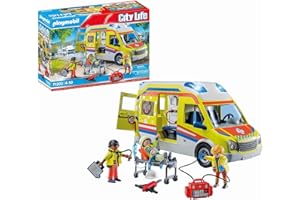 Playmobil 71202 Ambulance avec Effets Lumineux et sonore - City Life - Les Secours - avec Trois Personnages, Un Brancard à Roulette et des équipements de Secours - Ville & Métiers - Dès 4 Ans