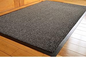 TrendMakers DOOR MATS BIG EXTRA LARGE GREY AND BLACK BARRIER MAT RUBBER EDGED HEAVY DUTY NON SLIP KITCHEN ENTRANCE HALL RUNNER RUG MATS 120X180CM (6X4FT) | POLYPROPYLENE PILE
