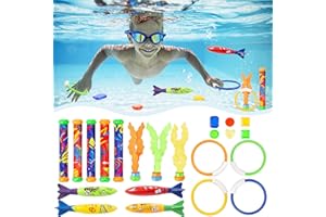 Dekewe 23Pcs Diving Toys for Swimming PoolSwimming Pool ToysDiving Toys Set with Dive Sticks for KidsDiving RingsToypedo BanditsSeaweed Gems ToysPaddling Pool Toys for Underwater Game Training