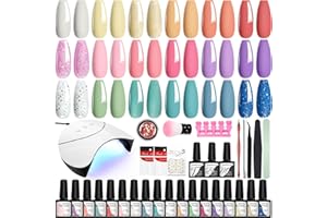 VANREESA Gel Nail Kit, 18 Colours Gel Nail Polish Set with Lamp Starter Kit Pink Blue Purple Spring Summer Colours U V Nail Polish Set with Base and Top Coat Manicure DIY at Home Gifts for Women