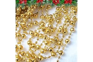 WINWILD 15M Weihnachtsbaum Perlengirlande Christbaumschmuck Perlenband | Perlendurchmesser 8mm&4mm | Christbaumkette Dekoration (Gold)