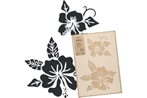 NAKLEO Pochoir de Fleurs pour Peinture Murale Grand Format 43x64cm, Modèle en Plastique et Réutilisable, Hibiscus Rose Mauve Plante, DIY Bricolage Artisanat Décoration a Peindre, Bois Tissu Mueble