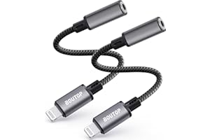 BOUTOP Lightning to 3.5mm Headphone Jack Adapter [Apple MFi Certified] for iPhone, iPad, iPod - Compatible for Headphones, Earphones, Headsets, Car Stereo with 3.5mm Headphone Plug - 2 Pack [Gray]