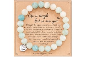 BENIFILE Anxiety Bracelet for Teenage Girls Gifts, Green Elastic Crystal Beaded Natural Stone Inspiring Bracelets for Women Teen Ladies Christmas Birthday Strength Gifts Good Luck Bracelet with Card