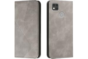 Mo-Somnus Funda para Xiaomi Redmi 9C, Funda Carcasa de Cuero para Xiaomi Redmi 9C, Premium Cuero Billetera Flip Protectora Carcasa Magnético con Cáscara de TPU, Ranura para Tarjeta (Gris)
