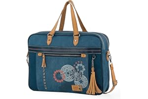 Lois - Bolso maletin Portatil para trabajo Mujer. Portadocumentos ordenador 15 6 pulgadas. Piel PU y Lona con Asa Bandolera Desmontable 310539