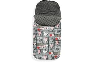 OLOBABY Universal Baby Stroller cosytoes Liner Buggy Padded Footmuff - Cotton (Hearts/Grey Minky)
