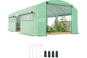 Outsunny Serra a Tunnel con 3 Porte Avvolgibili, 6 Finestrelle, Picchetti e Funi, Serra da Giardino per Orto e Piante in Acciaio Zincato e PE, 6x3x2 m, Verde