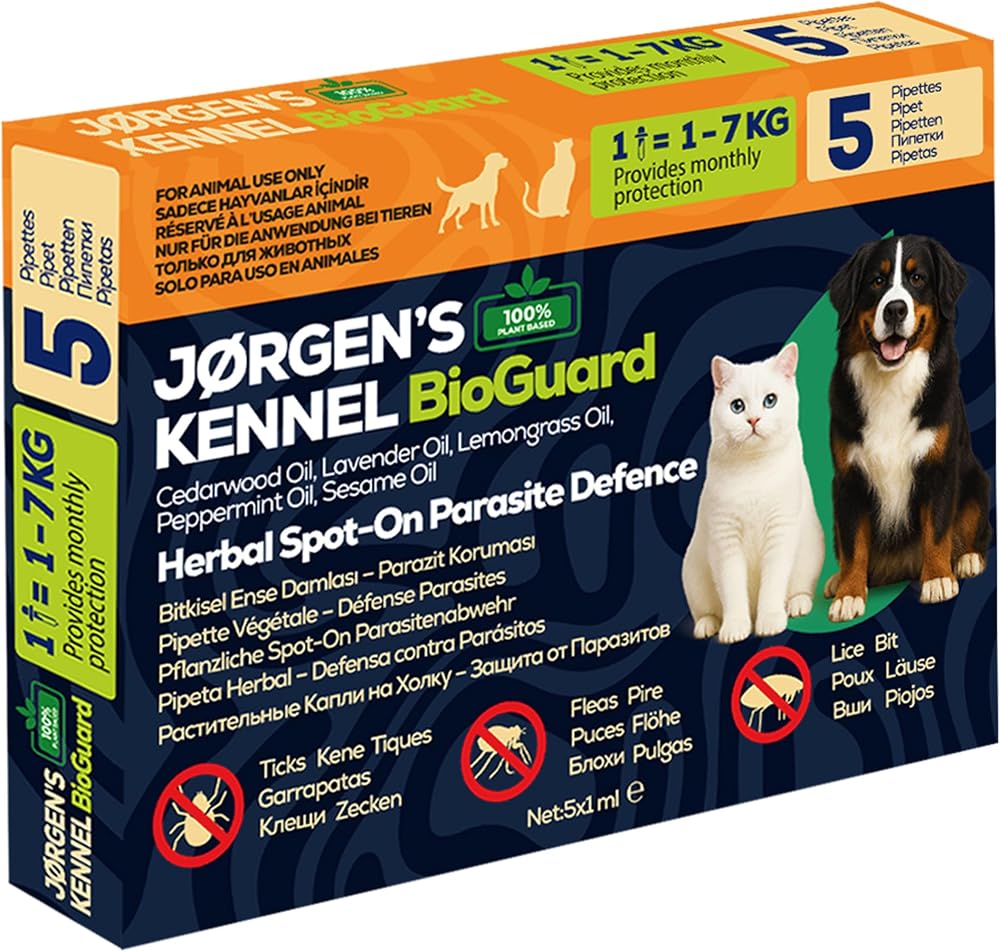Jorgens Kennel Kedi & Köpek Dış Parazit Bitkisel Damla – Pire, Bit, Kene Koruması 5×1 ml