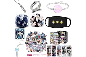 ZHENGGE Kpop TXT Geschenke Set, TXT Fotokarte, Aufkleber, Armband, Gesichtsschutz, Ringe, Anhänger Halskette, Button Pin, Telefonringhalter, Schlüsselanhänger
