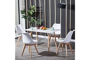 H.J WeDoo Set Tavolo da Pranzo e Sedie - Moderno Tavolo da Pranzo Rettangolare in MDF 110 cm con 4 Sedie Adatto per Sala da Pranzo, Cucina, Soggiorno, Bianco