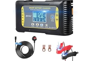 HTRC Car Battery Charger 12V/24V 10Amp 7 Stages Lithium Lead-Acid LiFePO4 Compatible Automotive Smart Battery Charger, with LCD Screen Maintainer/Pulse Repair Charger for Car, Motorcycle and More