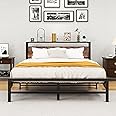 HOMERECOMMEND King Size bed frame With Wood Storage Headboard No Box Spring Needed,Steel Slats Mattress Foundation Square Pipe Design Noise Free Black King