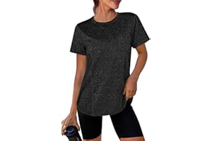 Crewhpo Damska koszulka sportowa oddychająca koszulka na siłownię z krótkim rękawem sportowe topy fitness okrągły dekolt koszulki szybkoschnące koszulki trekkingowe do jogi, tenisa, golfa, joggingu