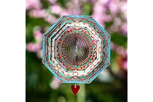 SteadyDoggie Wind Spinner Mandala Mystique 30cm (12in) - 3D Stainless Steel Garden Wind Spinner - Laser Cut Geometric Pattern - Hanging Garden Wind Spinners for Indoor/Outdoor Kinetic Art Decor