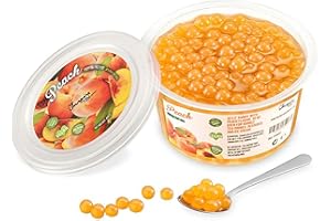 THE INSPIRE FOOD COMPANY POPPING BOBA - Sferette alla frutta per Bubble Tea - Pesca - 450 g - nessun colorante artificiale, basso contenuto di zucchero, succo di frutta vero, 100% vegan e senza glutine
