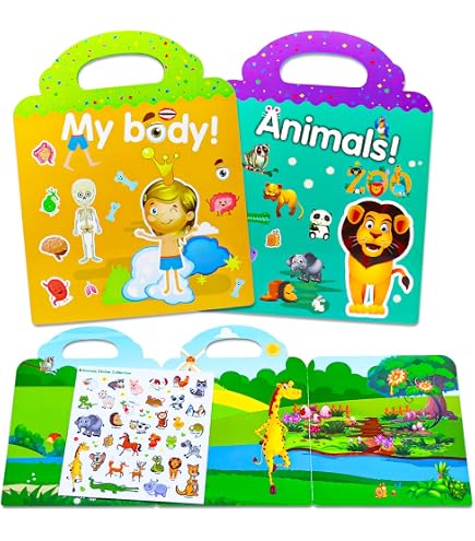 Celestia Wiederverwendbare Stickerbücher – 3 Sets, Unterwasserwelt/Tiere/Bauernhof, Für Kinder 2–8 Jahre