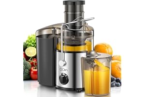 QCen Entsafter, Zentrifugal-Entsafter mit 3-Zoll-Einfüllschacht, leicht zu reinigen, Edelstahl, BPA-frei, ideal für Obst und Gemüse (transparent, 500W)