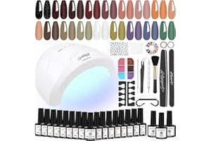 SPTHTHHPY Gel Nail Polish Starter Kit 17 Colours Soak Off Gel Nail Polish Set with 48W Nail Lamp Glossy & Matte Top and Base Coat Manicure Tools for Beginner