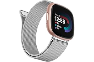 Wanme Bracelet Métal Compatible pour Fitbit Versa 3/4 et Sense/Sense 2 - Acier Inoxydable Réglable pour Femme et Homme - Argent