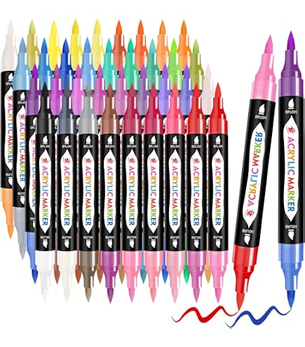 Marqueurs Acryliques Winsons 24 Couleurs - Double Pointe Pinceau Et Fine - Imperméables Et Permanents