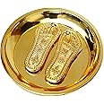 JV trader's Gold Plated shri maa laxmi charan paduka with Plate Hindu Religious Diwali Pooja Article fengshui Home and Office