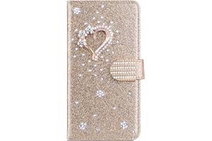 BLOTECH Portafoglio per Samsung Galaxy S9 Plus Glitter Custodia Libro Pelle con 3D Little love Wallet Flip Cover Case Oro PU Brillantini Strass Cristallo Stand Carta Slot Lady Girl Elegante Trendy Phone Case
