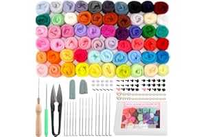 Axmru Needle Felting Kit for Beginner, 60 Colors Wool Roving, Wool Felting Tool Kit, Foam Mat, Needle Felt Supplies for DIY Craft