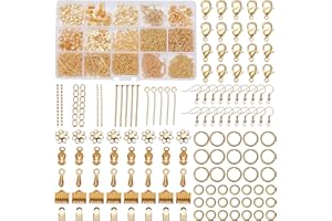 ‎PH PANDAHALL PandaHall 1 Box Schmuck Herstellung Supplies Kits mit Eisen Jump Ring/Bead Caps/Crimp Enden/Twist Chain Extensions/Ohrring Haken/Pins für Schmuck Herstellung und Ohrring Halskette Reparatur (Golden)