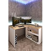 L Desk Computer Desk Cabinet Bookcase Oak White