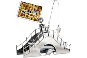 BRUBAKER - Porte-Bouteille de vin - Pêcheur sur Pont - Sculpture en Métal - Carte de voeux INCL. - Idée Cadeau Originale